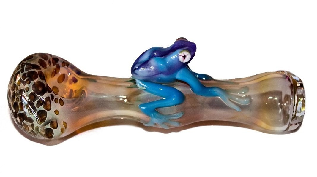 Hand Blown Glass Tobacco Frog Pipe Pyrex by zjonsglassworks