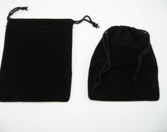 Lot of TEN Black Velvet Pouches with Drawstrings