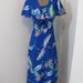 Vintage 70s Hawaiian Maxi Length Dress Two Piece Blue with Bolero Jacket