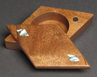 Pivoting Stash Box with Abalone Inlays, Magnetic Snap Closure, 'The Diamond Box'