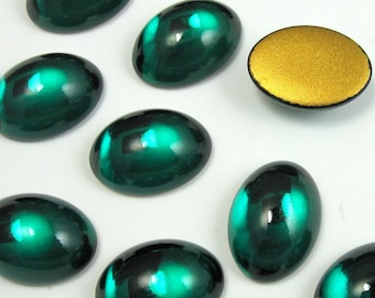 Vintage Glass Cabochons 6 pcs SWAROVSKI 18x13 mm Emerald Green Stones S-211