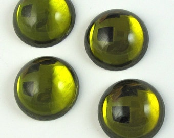 Green Vintage Glass Cabochons 4 pcs 18mm Chartruse Green Stones S-237
