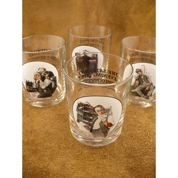 Norman Rockwell Saturday Evening Post Glasses Set of 4