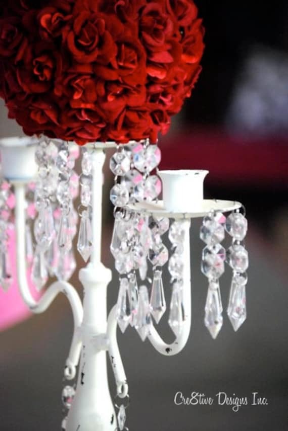 Candelabra Wedding Centerpiece with Red Rose Flower Ball