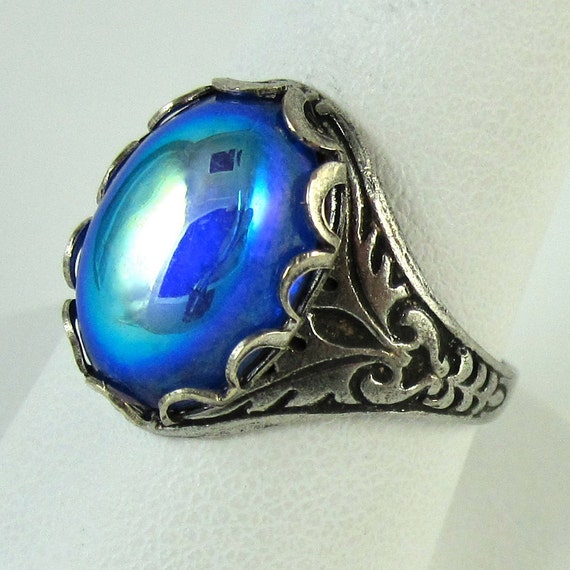 Vintage Blue Ring Iridescent Blue Iris Ring by NicolettesJewelry