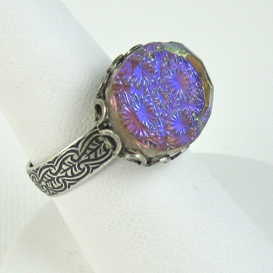 Purple Adjustable Ring Starburst Glass Stone by NicolettesJewelry