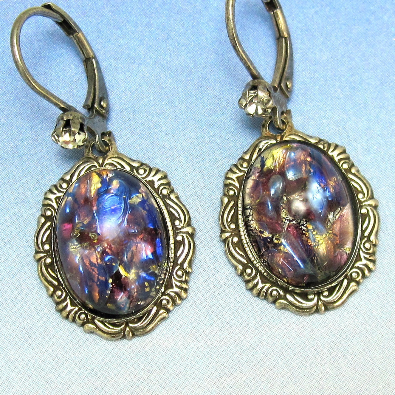 Purple Dangle Earrings Opal Iridescent by NicolettesJewelry