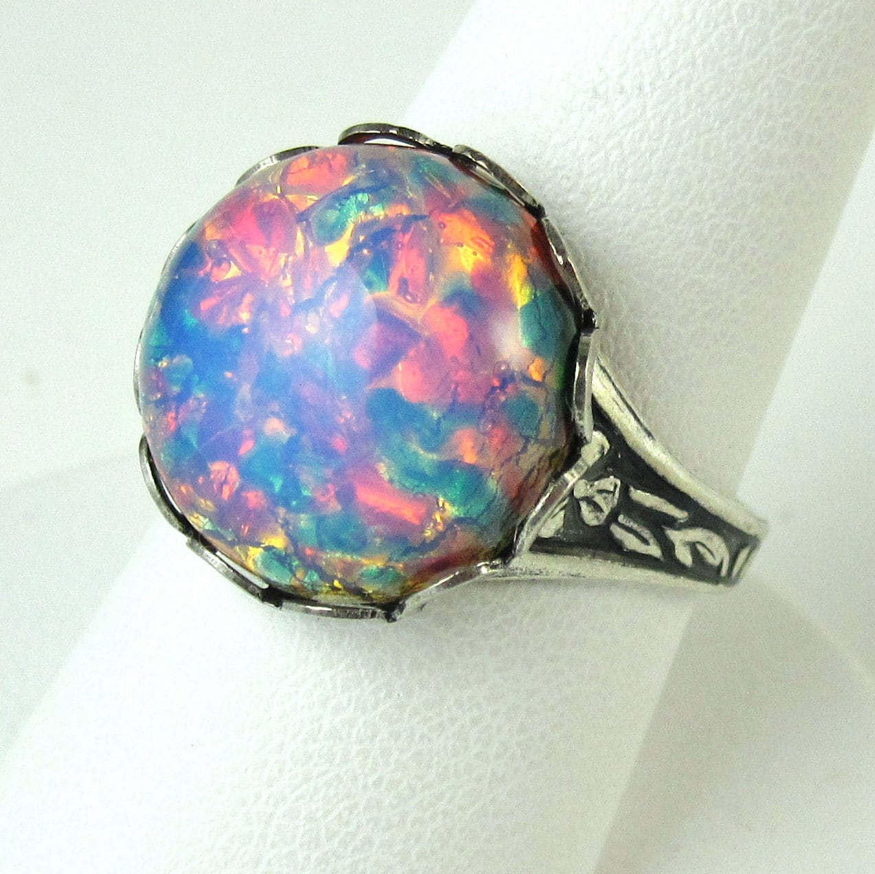 unique rings vintage Opal Adjustable Iridescent NicolettesJewelry Fire by Vintage