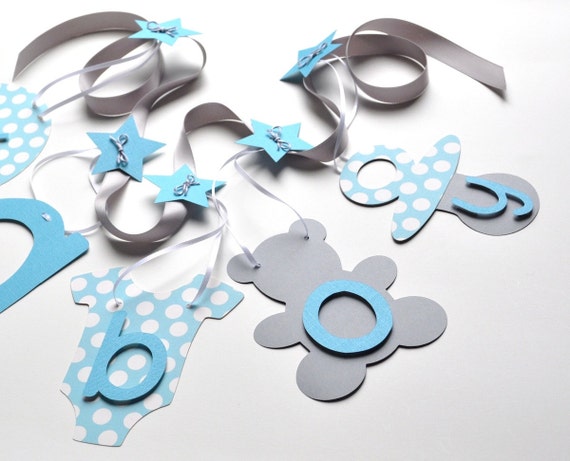 Blue and grey baby shower decorations it's a boy banner by