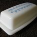 Vintage Pyrex Butter Dish Snowflake Blue Garland Winter Milk Glass Made in USA