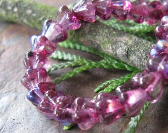 African Violet Ab Baby Bells Czech Glass Flower Beads, 50 pc