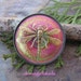 Electric Green and Pink Czech Glass Button with Gold Dragonfly