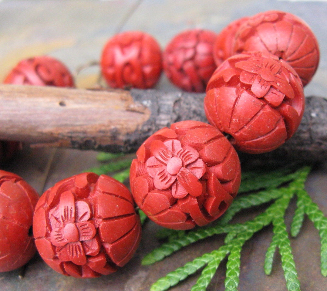 Cinnabar Carved Beads