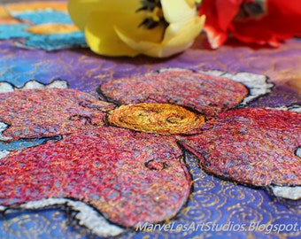MarveLes THREAD FLOWER ART Quilt Country Lace Royal Blue turquoise pink yellow Table Runner Home Decor Wall Mother's Day Birthday Graduation