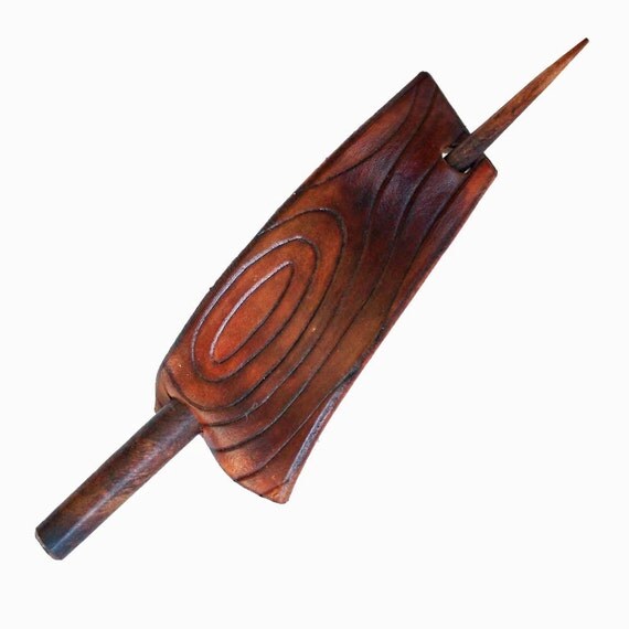 Items similar to Leather Hair Stick with Wood Grain Pattern, Handmade