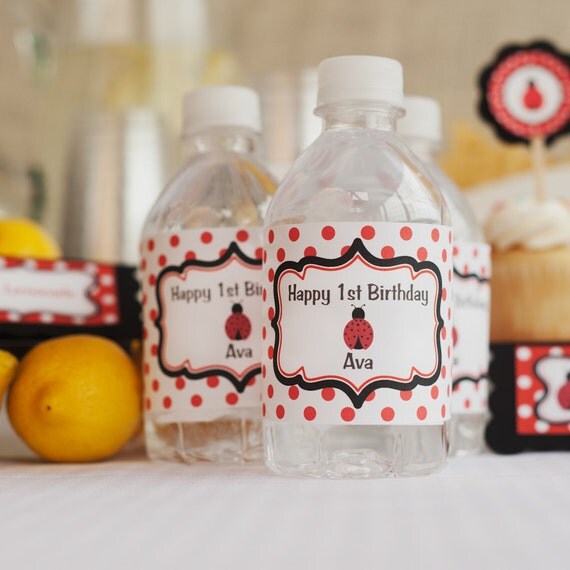 Water Bottle Labels - Birthday Party Decorations - Ladybug Theme in Red & Black (12) Il_570xn