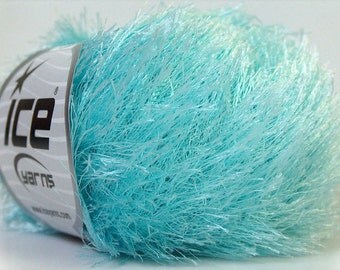 turquoise eyelash yarn bulky chunky 50gr polyester ice yarns usa light blue fancy fur craft rug 1 skein ships from usa at usps cost 22777