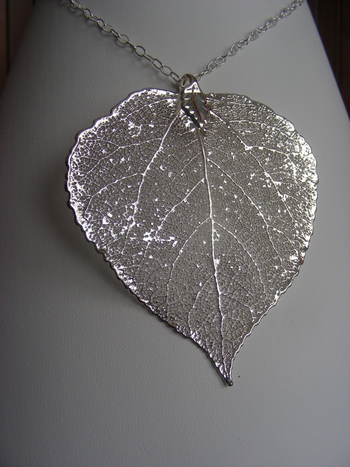 large silver aspen leaf pendant on sterling silver large silver aspen leaf pendant on sterling silver