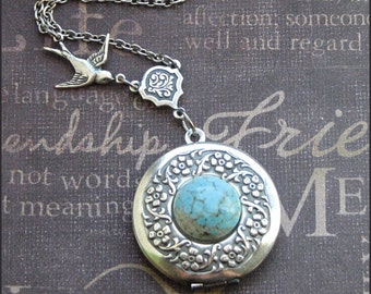 Silver Wreath Locket Necklace - Enchanted Robin Egg - Jewelry by TheEnchantedLocket - ORIGINAL New Mother Wife Anniversary Gift