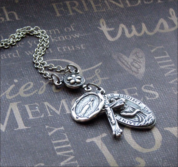 Silver Religious Medal Necklace Enchanted by TheEnchantedLocket