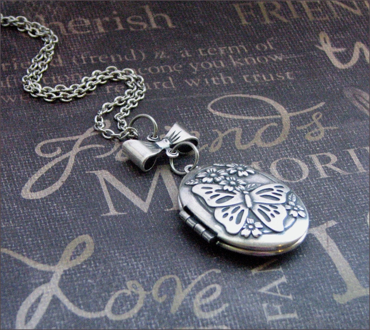Silver Butterfly Locket Necklace Enchanted by ...