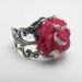 Polymer Clay Jewelry Red Rose Ring in Silver Filigree