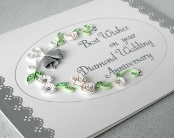 60th anniversary card, diamond wedding, paper quilling