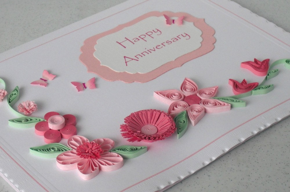 Handmade Quilled Anniversary Greeting Card Quilling Flowers