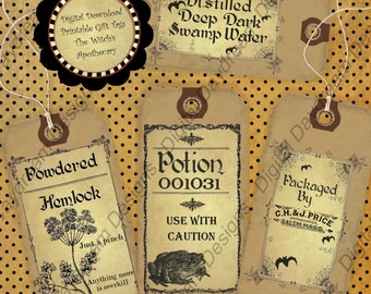 Instant Download Printable Gift Tag Set - Halloween, The Witch's Apothecary