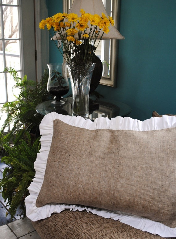 Burlap Pillow with Ruffle Edge