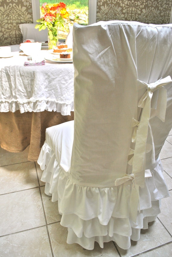 FREE SHIPPING White Ruffle Chair Slipcovers