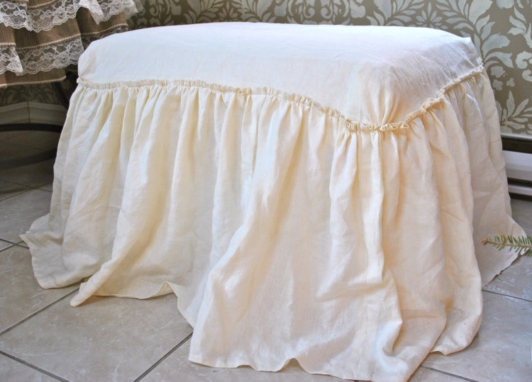 Linen Gathered Skirt Ottoman Cover by PaulaAndErika on Etsy