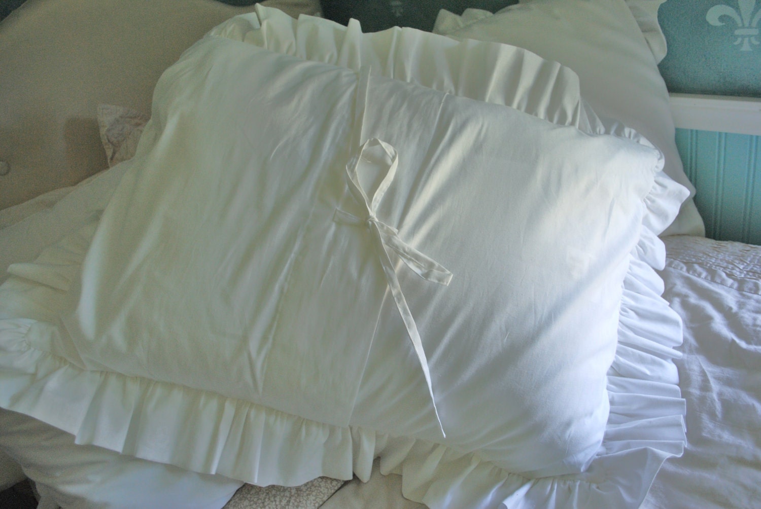 White Ruffle Pillow Case