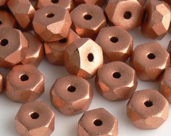 Matte Metallic Copper Faceted Rondelle Heishi Czech Glass Beads 6x3mm 25 Fire Polished