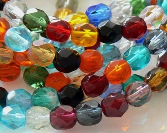 Assorted Colors, Czech Beads Fire Polished 6mm 25 Faceted Round GLass