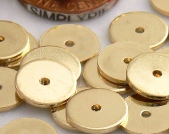 10mm Flat Disc Gold Metal Beads 25