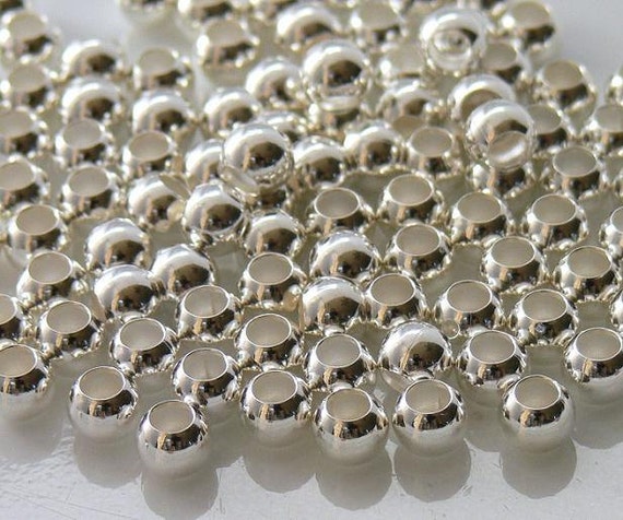 6mm Round Silver Plated Metal LARGE Hole Beads 25 by simplypie