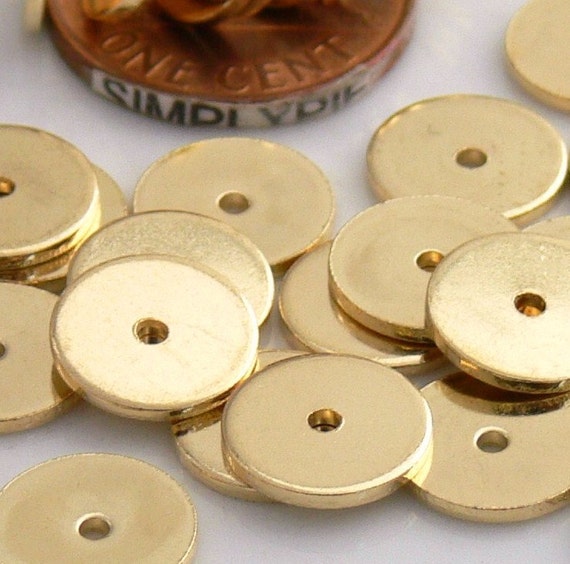10mm Flat Disc Gold Metal Beads 25