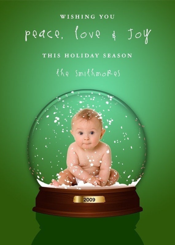 Items similar to Custom Holiday Photo Card/Snow Globe Christmas Card on