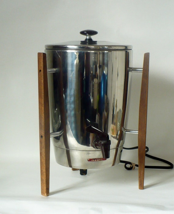 MId Century Modern Atomic Coffee Urn Space Age Chrome and Teak