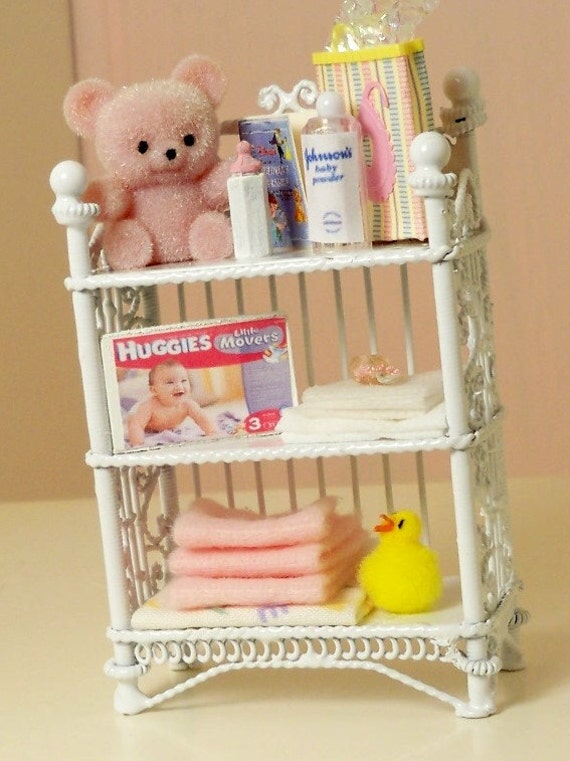 Dollhouse miniature pink baby shelf by minieoriginals on Etsy