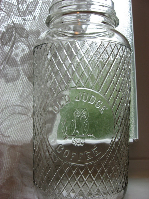 VINTAGE GLASS OLD JUDGE COFFEE JAR