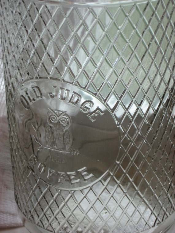 VINTAGE GLASS OLD JUDGE COFFEE JAR