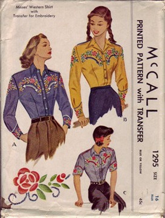 Vintage Sewing Pattern Women's Western Shirt Including