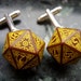 d20 steampunk dice cufflinks geek nerd rpg gamers wedding mens accessory business wear for men yellow brown silver neo victorian die
