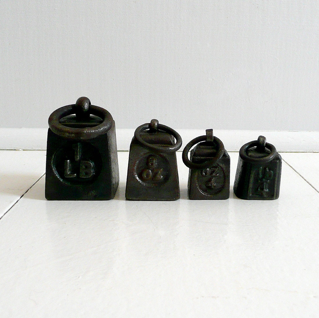 Antique Cast Iron Hanging Scale Weights Set of 4