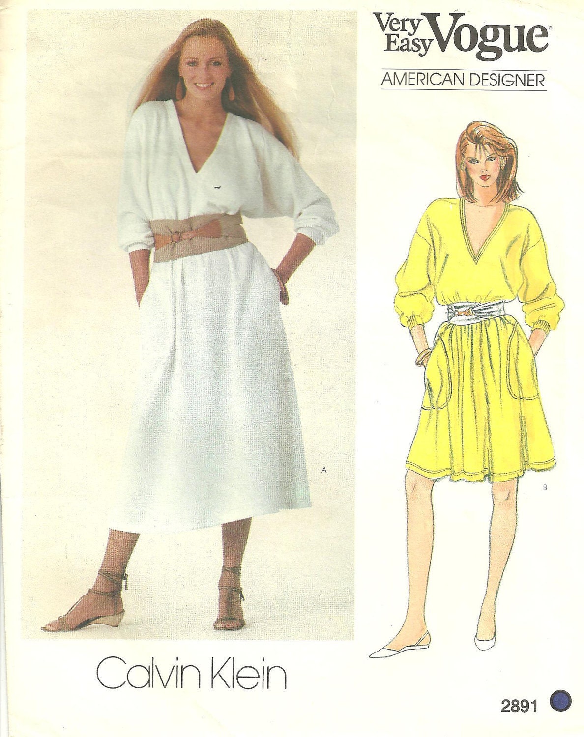 Vogue 2891 Pattern Dress Calvin Klein 1970's size small