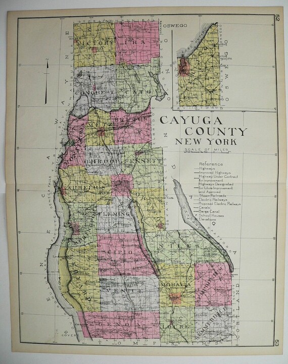 Cayuga County New York NY 1912 Large Antique by OldMapsandPrints
