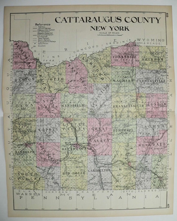 Large Map 1912 Cattaraugus County NY Map New York County Map