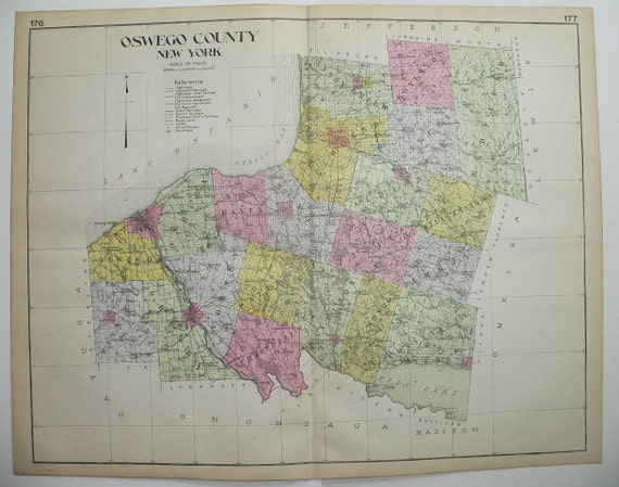 Antique Oswego County NY Map Large Map New York County Vintage